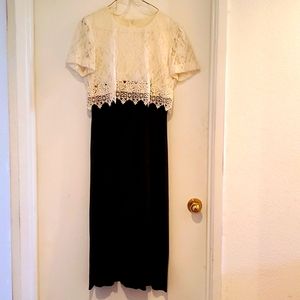 Black and Cream Lace Overlay Dress, Size 8 Petite.